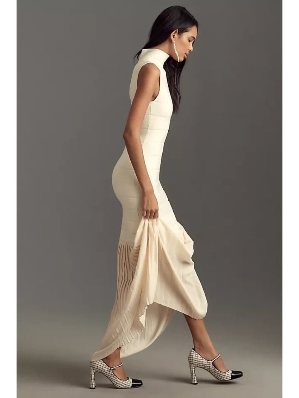 Anthropologie NWT Blithe LA Off-White Knit + Chiffon Maxi Dress - Picture 2 of 9